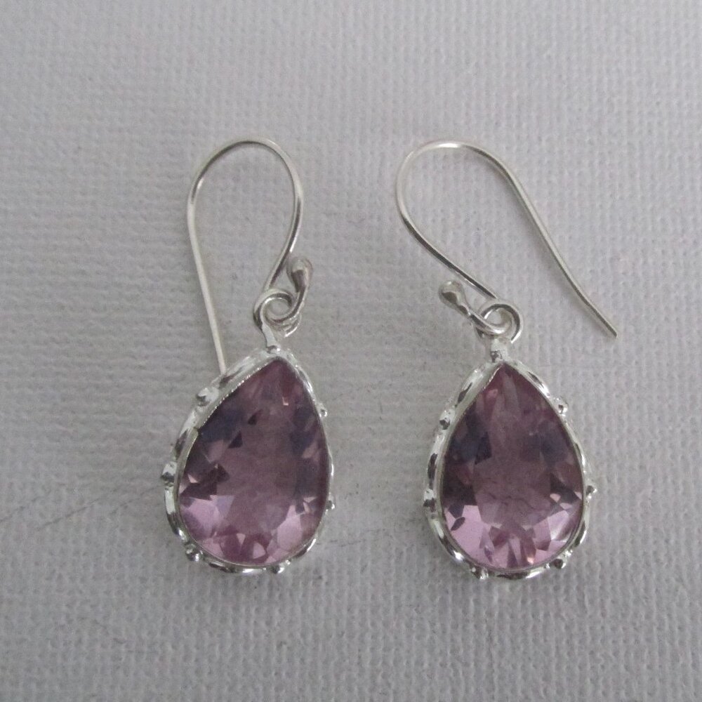 Lab Morganite Pink Stone Sterling Silver Dangle Earrings